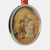 Schöne Phantastische Katze und Hund Cuddling Art P Silbernes Ornament (Rechts)