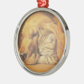 Schöne Phantastische Katze und Hund Cuddling Art P Silbernes Ornament (Links)