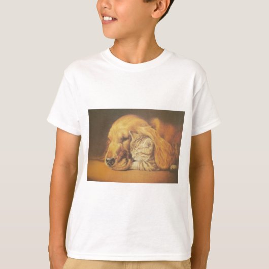 Schöne Phantastische Katze und Hund Cuddling Art P T-Shirt (Vorderseite)