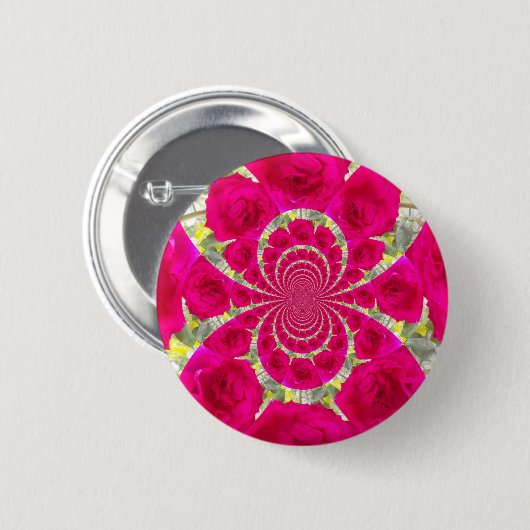 Schöne Phantastische Rote Rosen Kaleidoskop Muster Button (Vorne & Hinten)