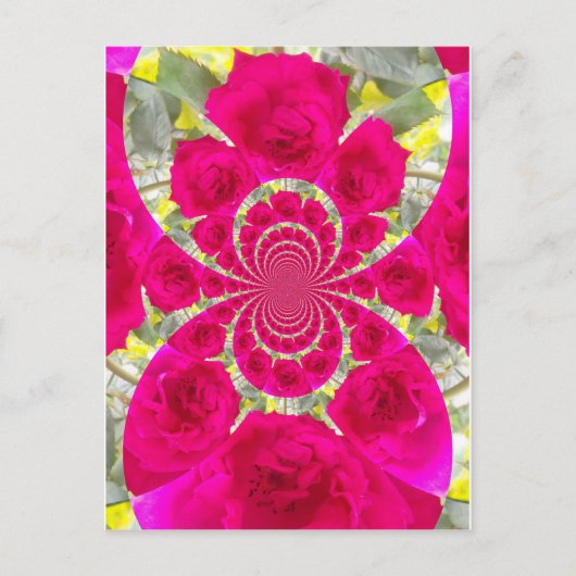 Schöne Phantastische Rote Rosen Kaleidoskop Muster Postkarte (Vorderseite)