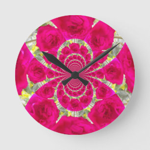 Schöne Phantastische Rote Rosen Kaleidoskop Muster Runde Wanduhr
