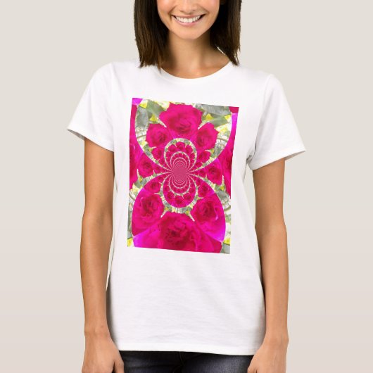 Schöne Phantastische Rote Rosen Kaleidoskop Muster T-Shirt (Vorderseite)