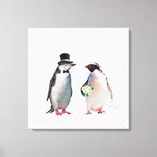 Schöne Pinguin-Hochzeit auf Weiß Leinwanddruck