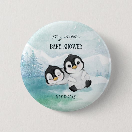 Schöne Pinguine Illustration Baby Duschtaste Button (Vorderseite)