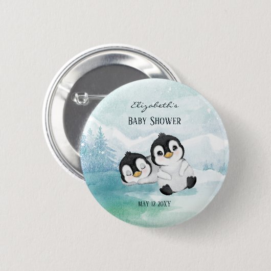 Schöne Pinguine Illustration Baby Duschtaste Button (Vorne & Hinten)
