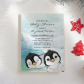 Schöne Pinguine Schnee Landschaft Babydusche Einladung