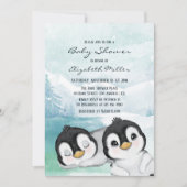 Schöne Pinguine Schnee Landschaft Babydusche Einladung (Vorderseite)