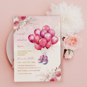 Schöne Pink Balloon Baby Girl Dusche Einladung