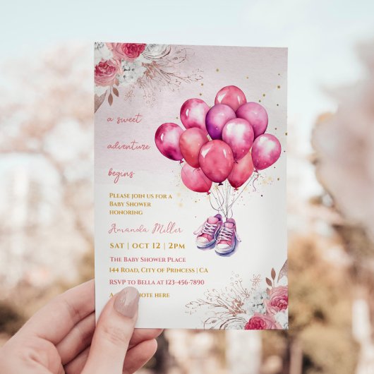 Schöne Pink Balloon Baby Girl Dusche Einladung