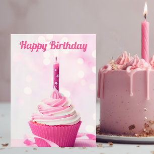 Schöne Pink-Cupcake-Foto Custom Happy Birthday Postkarte
