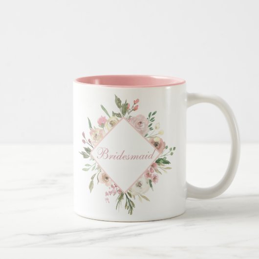 Schöne Pink Floral Bridesmaid Zweifarbige Tasse (Rechts)