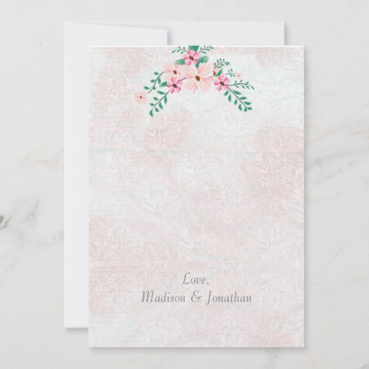 Schöne Pink Floral Wasserfarbe Hochzeit Dankeskarte (Rückseite)