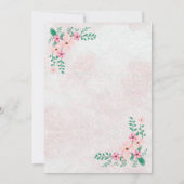 Schöne Pink Floral Wasserfarbe Hochzeit Einladung (Rückseite)