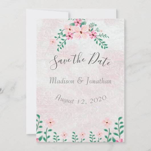 Schöne Pink Floral Wasserfarbe Hochzeit Save The Date (Vorderseite)