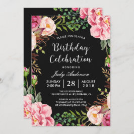 Schöne Pink Floral Wreath Girly Geburtstagsparty Einladung