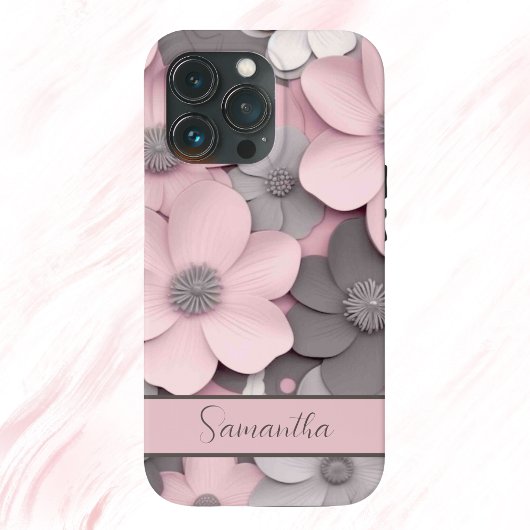 Schöne Pink-Gray 3D Poppies floral Case-Mate iPhone Hülle