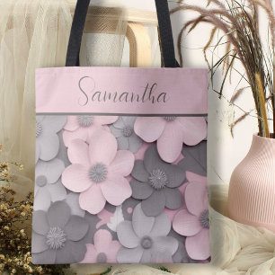 Schöne Pink-Gray 3D Poppies floral Tasche