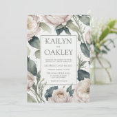 Schöne Pink Green Peony Floral Wedding Einladung (Stehend Vorderseite)