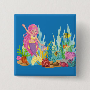 Schöne PINK HAIR Meerjungfrau Button
