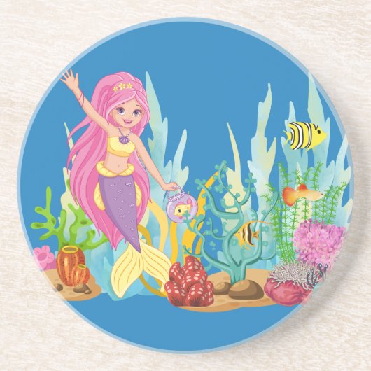 Schöne PINK HAIR Meerjungfrau Getränkeuntersetzer (Vorne)