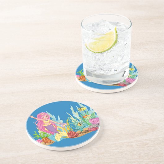 Schöne PINK HAIR Meerjungfrau Getränkeuntersetzer (Seite)