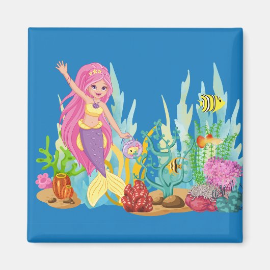 Schöne PINK HAIR Meerjungfrau Magnet (Vorne)