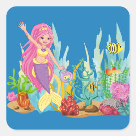 Schöne PINK HAIR Meerjungfrau Quadratischer Aufkleber