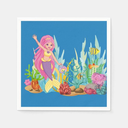 Schöne PINK HAIR Meerjungfrau Serviette (Vorderseite)