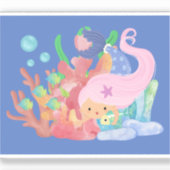 Schöne PINK HAIR Meerjungfrau spielt einen Fisch u Aufkleber (Vorderseite)