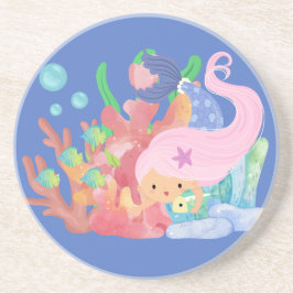 Schöne PINK HAIR Meerjungfrau spielt einen Fisch u Getränkeuntersetzer