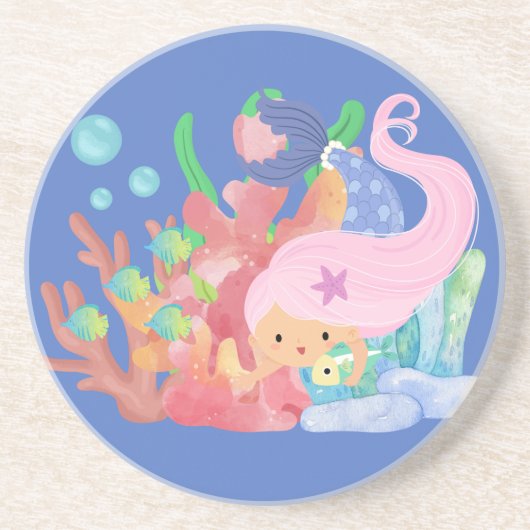 Schöne PINK HAIR Meerjungfrau spielt einen Fisch u Getränkeuntersetzer (Vorne)