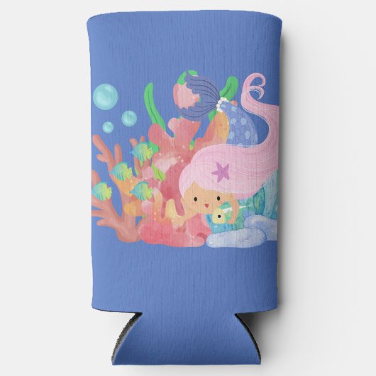 Schöne PINK HAIR Meerjungfrau spielt einen Fisch u Selters Dosenkühler (Vorderseite)