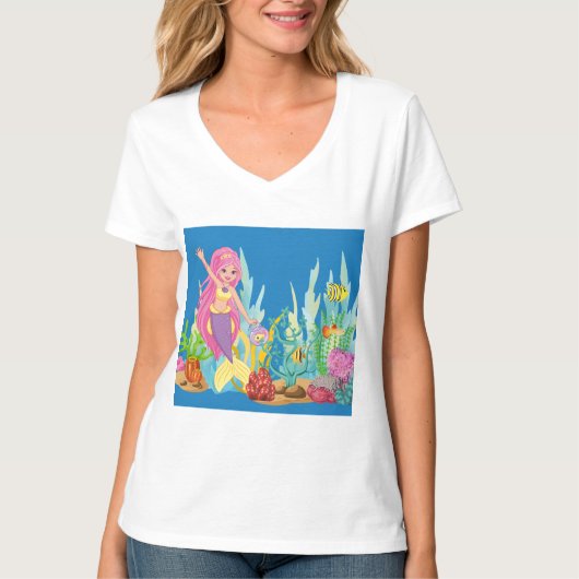 Schöne PINK HAIR Meerjungfrau T-Shirt (Vorderseite)