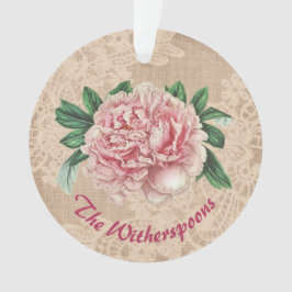 Schöne Pink Peony auf Pink Imitats Lace Ornament