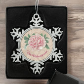 Schöne Pink Peony auf Pink Imitats Lace Schneeflocken Zinn-Ornament
