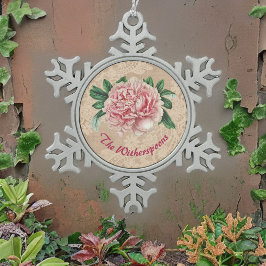 Schöne Pink Peony auf Pink Imitats Lace Schneeflocken Zinn-Ornament