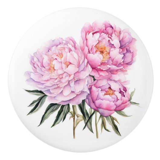 Schöne Pink Peony Stems Keramikknauf (Vorderseite)