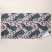 Schöne Pink-Pink-Pfaue und Magnolien-Blume Strandtuch (Vorderseite)