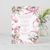 Schöne Pink Ribbons & Floral Baby Dusche Einladung (Stehend Vorderseite)