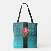 SCHÖNE PINK ROSE AQUAMARIN AQUE BLUE BLACK DAMASK TASCHE (Rückseite)