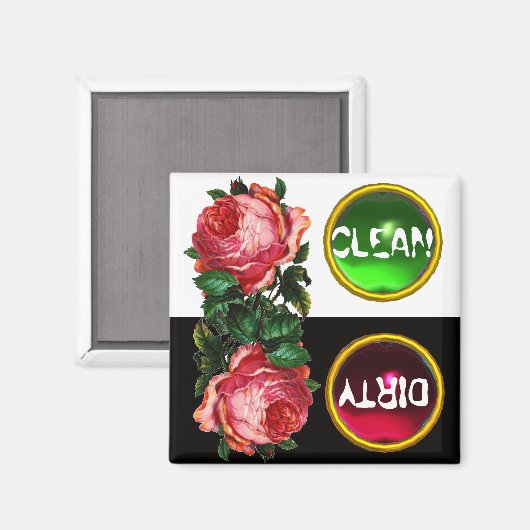 SCHÖNE PINK ROSES GEM STEIN DIRTY CLEAN MAGNET (Vorderseite/Rückseite)