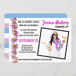 Schöne Pink und Blue Aloha Geburtstagsparty Einladung