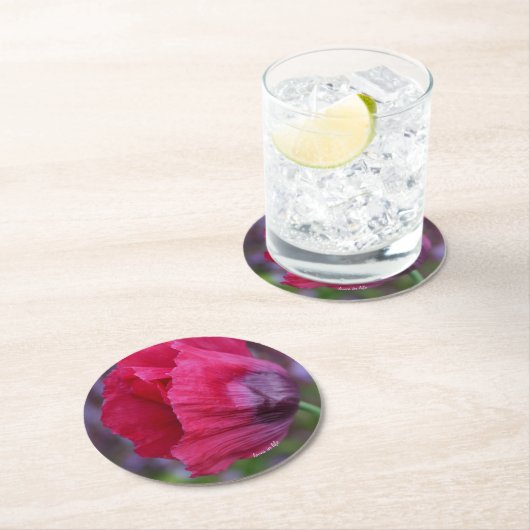 Schöne PInk und Lila Poppy-Blume Runder Pappuntersetzer (Vor Ort)