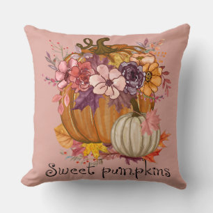 Schöne Pink Wasserfarbe Pumpkin and Fall Blume Kissen