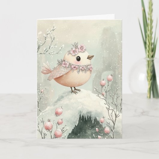 Schöne Pink Weihnachtsbird Blank Dankeskarte (Vorderseite)