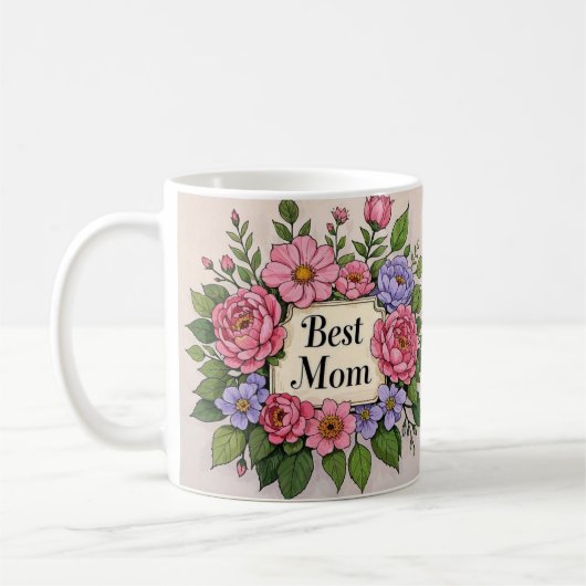 Schöne pinkische Blume Beste Mama Kaffeetasse (Links)