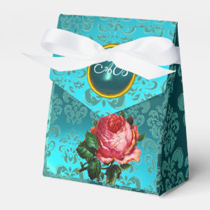 SCHÖNE PINKROSE, AQUAMARINER DAMASK BLAUER GEM MON GESCHENKSCHACHTEL