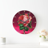 SCHÖNE PINKROSE MIT GEMSTONEN GROßE WANDUHR (Zuhause)