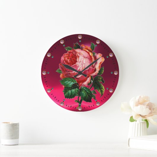 SCHÖNE PINKROSE MIT GEMSTONEN GROßE WANDUHR (Zuhause)